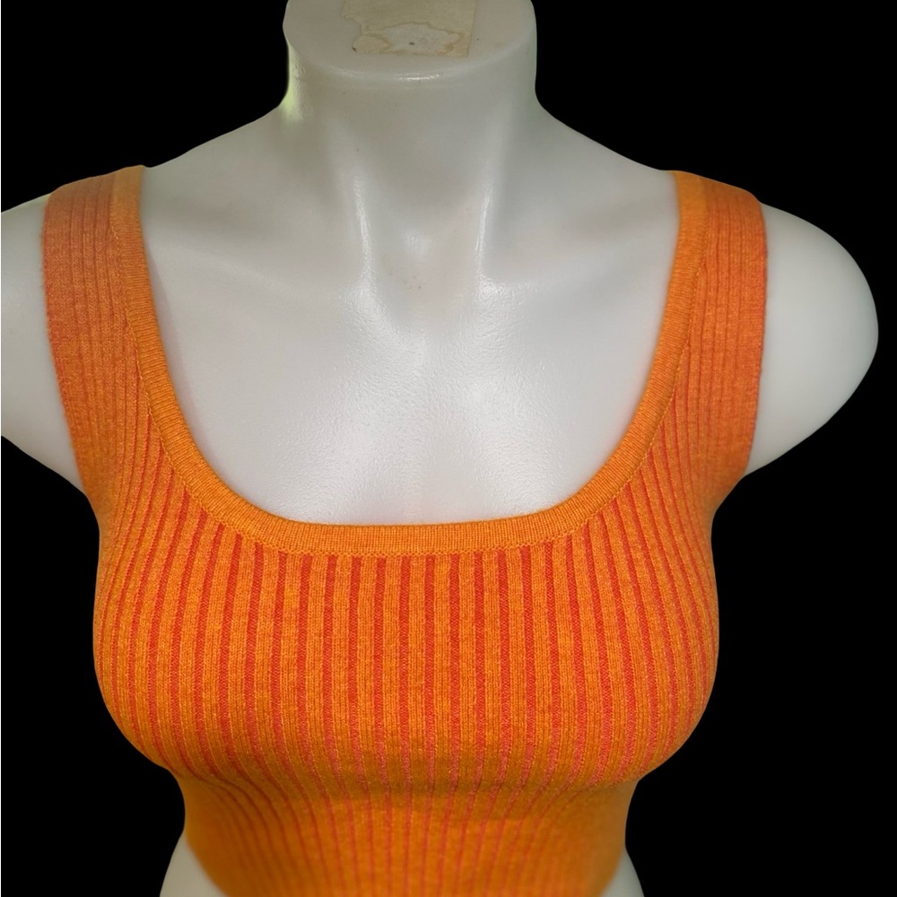 Orange Ribbed Knit Crop Tank Top - Picture 5 of 5